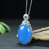 Elegant Vintage Sky Blue Agate Pendant Necklace for Calmness, Clarity & Emotional Balance