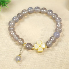 Grey Agate Four Leaf Clover Bracelet - Natural Energy for Daily Luck & Protection