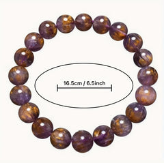 Natural Crystal Titanium Halo Bracelet Golden Purple Beads Minimalist Luxury Energy Jewelry Daily Wear