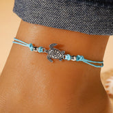 Adjustable Length Retro Hemp Turtle Anklet Handwoven Turtle Beach Foot Jewelry - Harmonious Energy & Coastal Charm for Daily Wear
