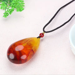 Bohemian Amber Teardrop Pendant Necklace - Golden Energy for Everyday Wear & Protection