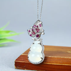 Elegant White Agate Gourd Pendant for Prosperity, Protection & Spiritual Harmony