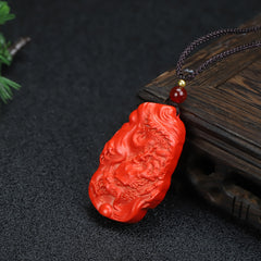 Authentic Cinnabar Dragon Amulet for Men - Prosperity, Protection, and Traditional Style