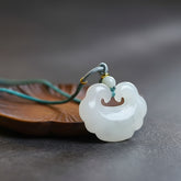 Fengyun Ru Yi Lock Natural Stone Pendant - Chinese White Necklace for Harmony & Protection