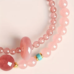 Peach Pink Bead Bracelet - Lucky Charm for Mindful Living