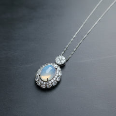 Elegant Oval Onyx Pendant with High Ice Agate Dove Egg Drop - Natural Stone Necklace for Women