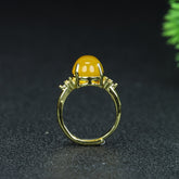 Chicken Oil Yellow Jade Adjustable Ring for Men - Grounding Energy & Timeless Style Jewelry