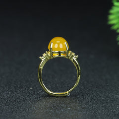 Chicken Oil Yellow Jade Adjustable Ring for Men - Grounding Energy & Timeless Style Jewelry