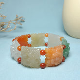 Elegant Natural Stone Bracelet, Multicolor Handmade Faux Gemstone Floral Carved Jewelry