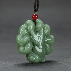 Natural Stone Nine-Tailed Fox Pendant Necklace - Wealth Attraction & Mystical Charm