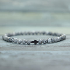 Men's Handmade Blue Stone & Black Cross Bracelet - Spiritual Protection & Stylish Daily Wear