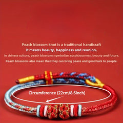 Dragon Boat Festival Peach Blossom Rope Bracelet - Hand-Woven Adjustable Bracelet for Love & Good Luck