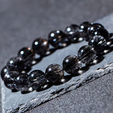 8/10/12mm Natural Black Hair Quartz Bracelet for Energy Protection & Grounding
