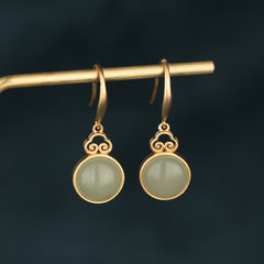 Vintage-Style Ruby Dangle Earrings with Auspicious Cloud Design Spiritual Energy Prosperity Charm