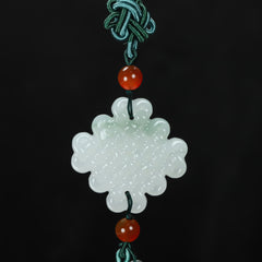 Handcrafted Jade Pendant with Green Tassel - Spiritual Energy for Car Decoration