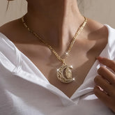 Golden Maria Moon Necklace Bohemian Celtic Knot Energy Protection Gift