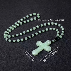 Light Green Retro Cross Pendant Necklace: Minimalist Fashion with Spiritual Protection for Earth Day & Family Celebrations