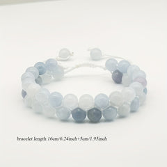 1 Pcs Natural Aquamarine Beaded Bracelet - Unisex Stone Bracelet for Daily Wear & Holiday Decor with Energy Balancing