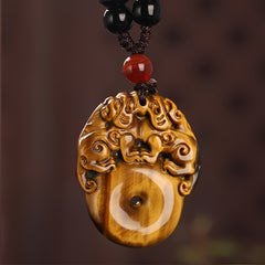 Tiger Eye Stone Pixiu Pendant — Spiritual Harmony, Prosperity Attraction & Energy Protection Amulet