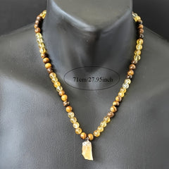 Handmade Adjustable Bead Necklace with Raw Stone Pendant - Boho Style Christmas Gift for Spiritual Energy & Mindfulness