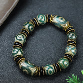 Natural Three-Eyed Sky Bead Agate Bracelet — Protection, Wisdom & Spiritual Energy Balance