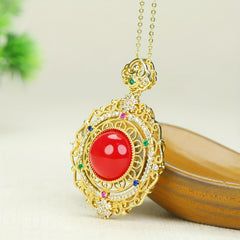 Vintage Red Agate Pendant Necklace for Men - Courage, Vitality, and Grounding Energy