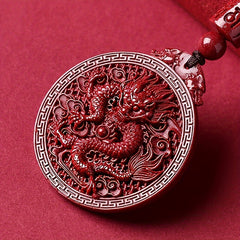 Red Cinnabar Dragon Pendant Necklace Auspicious Power Good Fortune Amulet Daily Protection Bohemian Necklace