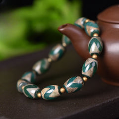 Natural Agate Hand Chain Bracelet - Teal & Golden Marbled Design for Spiritual Energy & Casual Elegance