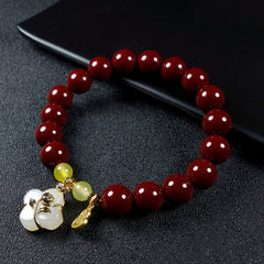Cinnabar Bracelet with Four-Leaf Flower for Luck, Protection, and Positive Energy