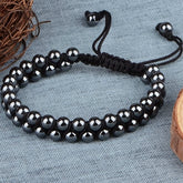 1pc Double Layer Handmade Adjustable Hematite Bracelet - Natural Stone Beads with Textured Surface for Energy Balancing