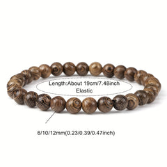 Recycled Wood Bead Bracelet Elastic Yoga Jewelry for Meditation & Spiritual Balance