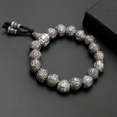 Retro Silvery Obsidian Bronzing Beads Bracelet - Six Words Of Truth Spiritual Energy