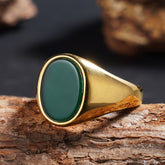 Handmade 18K Gold-Plated 316L Stainless Steel Elliptical Ring with Natural Stones Spiritual Energy & Classic Style