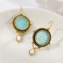 Vintage Blue Intaglio Earrings: Bohemian Style for Daily Wear & Spiritual Harmony