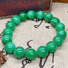 12.3mm Emerald Green Bead Bracelet - Harmony & Prosperity Energy Boost