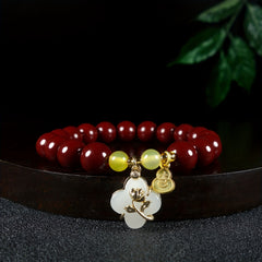 Exquisite Cinnabar Four-Leaf Flower Bracelet — Vitality, Harmony & Good Fortune Energy Jewelry