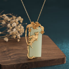 Chinese Style Palace Copper Gold Plated Flower & Bird Pendant - Spiritual Harmony & Prosperity Amulet