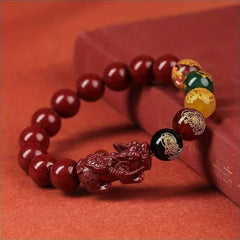 Vintage Cinnabar Stone & Five-Path Money Charm Bracelet – Wealth & Good Luck Energy