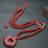 Vintage Red Cinnabar Necklace for Protection, Luck & Lunar New Year - Carved Heart Pendant