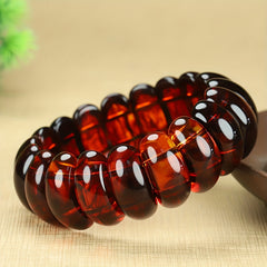 Natural Amber Blood Vein Bracelet - Vintage Landscape Elastic Rope for Wealth & Protection
