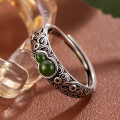 Vintage-Inspired Adjustable Openwork Ring - Enhance Harmony with Greenish-Blue Faux Jade Floral Design