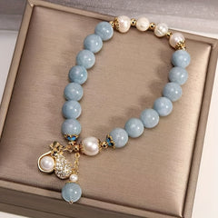 Natural Aquamarine Lucky Bag Bracelet — Harmony, Protection & Prosperity Energy Jewelry