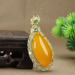 Elegant Deep Yellow Agate Charm Necklace for Confidence and Joy - Men's Fashion Sweater Chain