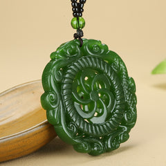 Green Jade Labyrinth Pendant Necklace for Harmony, Protection & Spiritual Journey