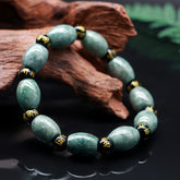 Natural Stone Men's Bracelet - Barrel Beads & Six-Word Mantra for Energy Protection