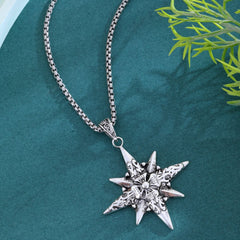 Men's Christmas Snowflake Compass Star Pendant Necklace - 18K Gold Plated for Protection & Guidance in Holiday Season