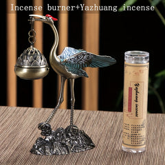 Bronze Crane Incense Burner | Longevity & Prosperity Enhancer with Swirling Smoke Design