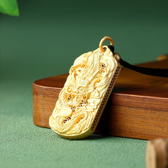 Gold-Plated Dragon Pendant - Symbol of Power & Prosperity with Adjustable Cord