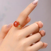 S925 Silver South Red Agate Ring Set - Adjustable Harmony Talisman for Daily Elegance