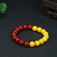 Natural Cinnabar Beaded Bracelet for Good Fortune, Wealth, and Positive Energy, Elastic Crystal Jewelry for Women